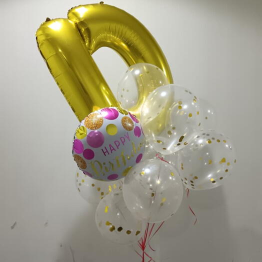 Набор гелиевых шаров «Розовое золото» для дня рождения с буквой (11 шт.)