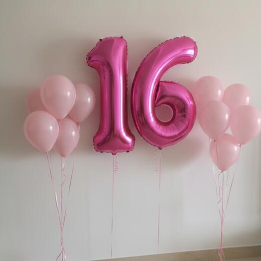 Розовые шары Sweet 16 - большие шары-цифры - гелиевые шары
