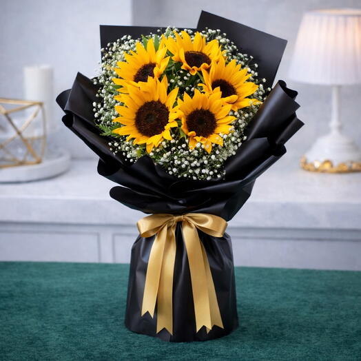 Golden Sunshine Charm – Sunflower Bouquet