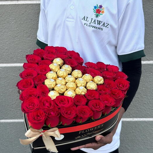25 красных роз и 16 конфет Ferrero Rocher