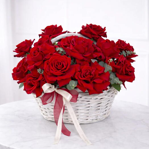 Parisian Passion – French Red Roses Basket 🌹