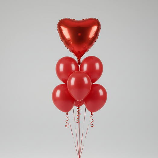 Red Heart Helium Balloon Bunch - Valentines Day Balloon Bunch - Red Balloons