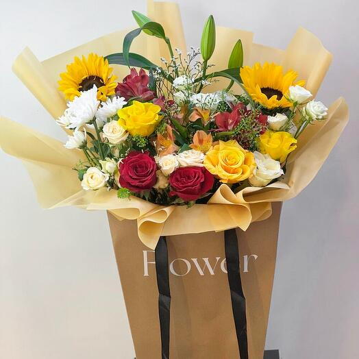 Sunflower mix bag bouquet