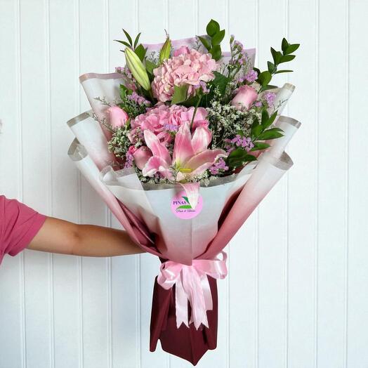 Pink Harmony Bouquet – Lilies, Roses   Hydrangea