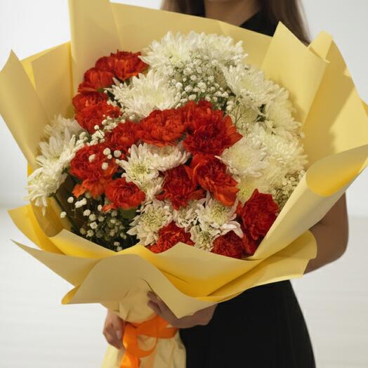 ️🤍 Love   Peace Bouquet – 15 Carnations   10 White Chrysanthemums | Fresh Flower Delivery Dubai