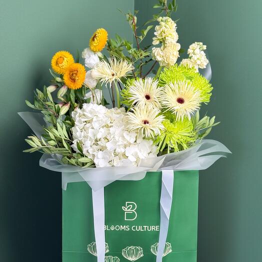 Букет белых и зелёных ромашек