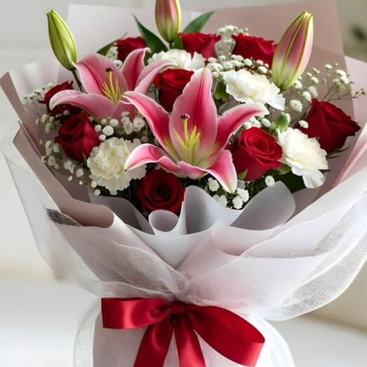 Красные розы   Розовый букет