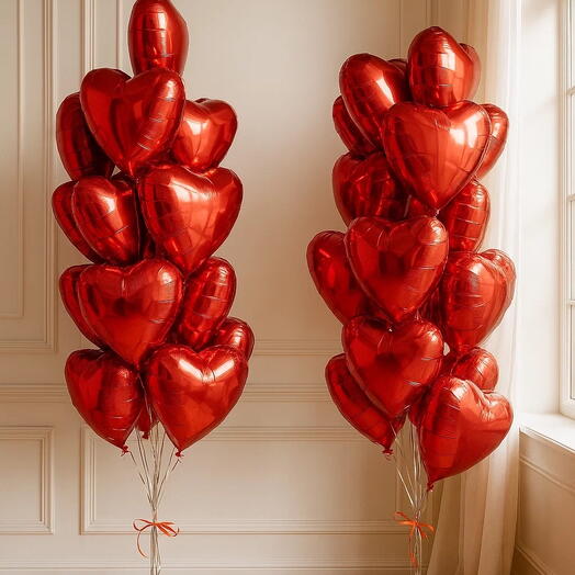 26 helium foil heart balloons in two bunches