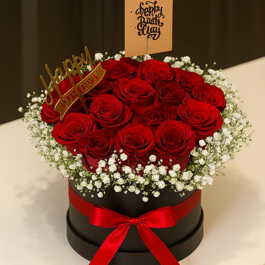 Премиальная цветочная коробка с красными розами