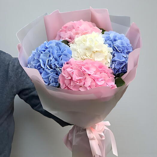 Разноцветный букет гортензий