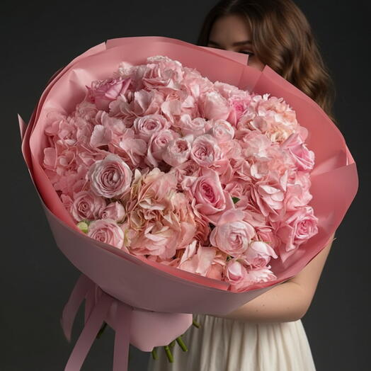 Bouquet premium de "roses O Hara, hortensias, Garden Spray Rose"