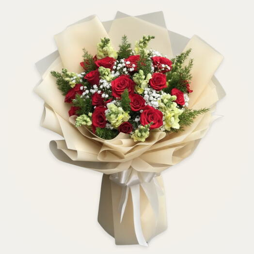 Colors of life: 10 red rose , 10 yellow mathiola