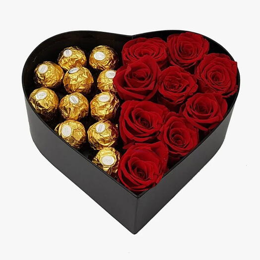 Caja de Amor - Rosas Rojas y Chocolates Ferrero Rocher