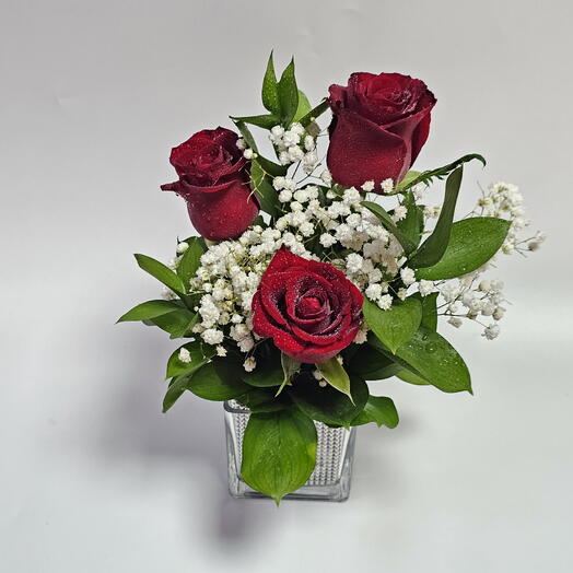 Red Roses Small Glass Vase Arrangement HPF233