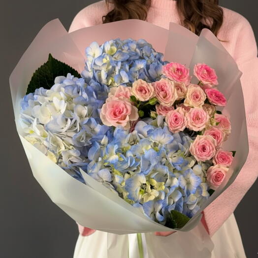 Bouquet Aura bleu et rose (Moyen)