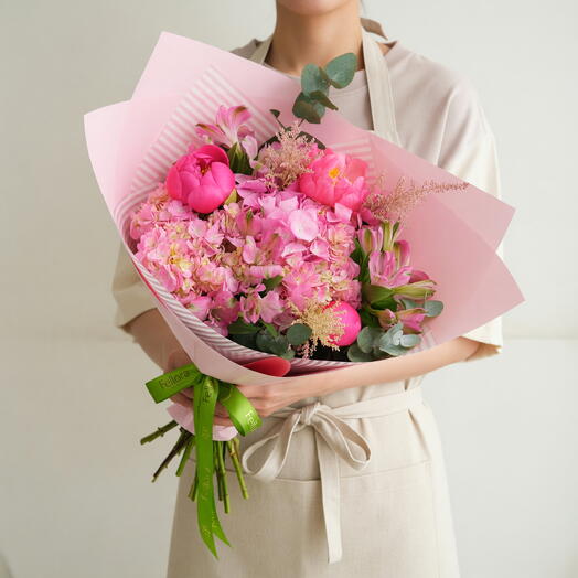 Pink Peony And Alstroemeria Floral Luxe Bouquet