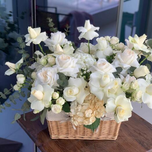 White flowers in bascket