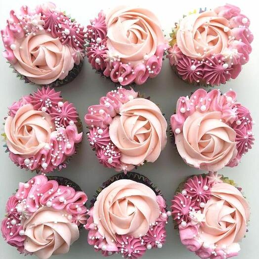 Rosy Delight Designer Vanilla Cupcakes Set Of 6