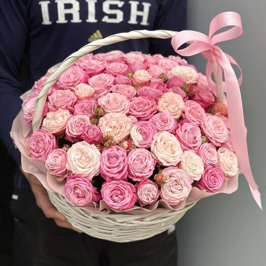 МИНИ-РОЗЫ В КОРЗИНЕ СРЕДНИЙ