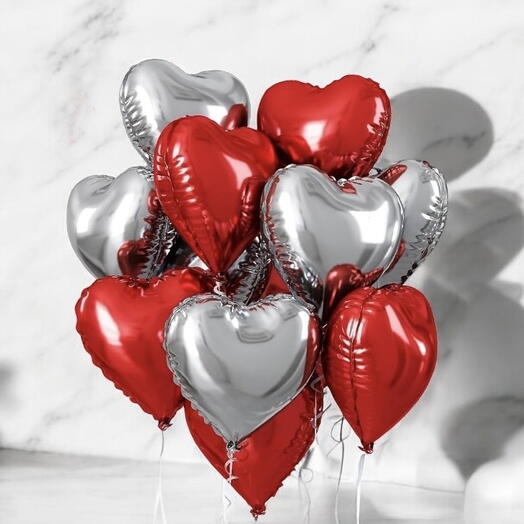 12 helium baloons hearts Silver + Red