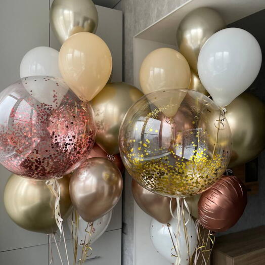 Gold and Rose Gold confetti Helium Balloon Set