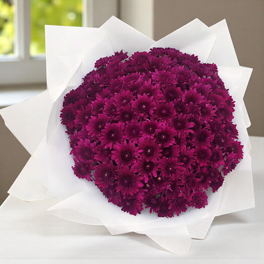 Букет из 21 фиолетовой хризантемы