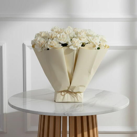 Believer – 25 white roses in white wrap | luxury white rose bouquet|