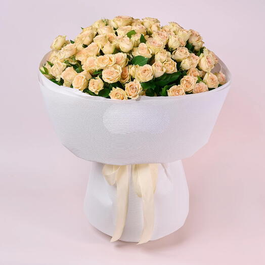 Dreamweaver – 69 cream roses in white wrap | luxury cream bouquet | birthday gift | anniversary