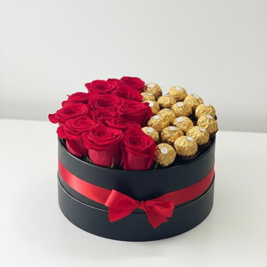 Розы и Ферреро в черной коробке