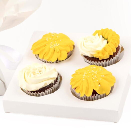 Boîte cadeau de 4 cupcakes Tourbillon ensoleillé