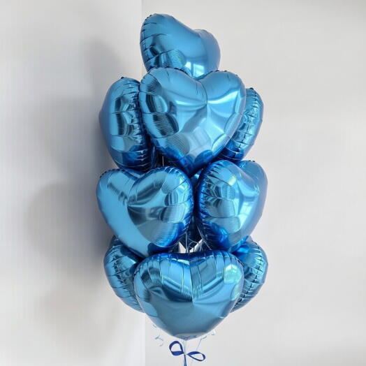 Набор из 10 гелиевых фольгированных шаров в форме сердца(синий)