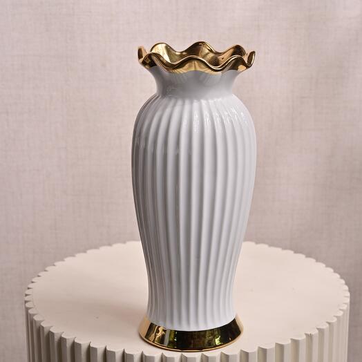 White Ceramic Vase with Gold Rim  6818