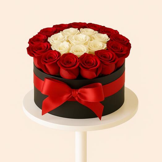 Flores en una caja rojas y blancas