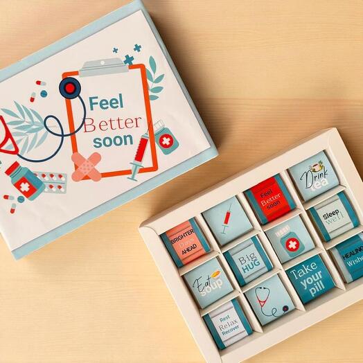 Коробка шоколадных конфет «Выздоравливай скорее» – подарок для скорейшего выздоровления с премиальным шоколадом