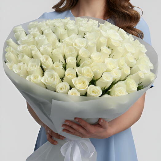 100 White Roses Bouquet - Elegance