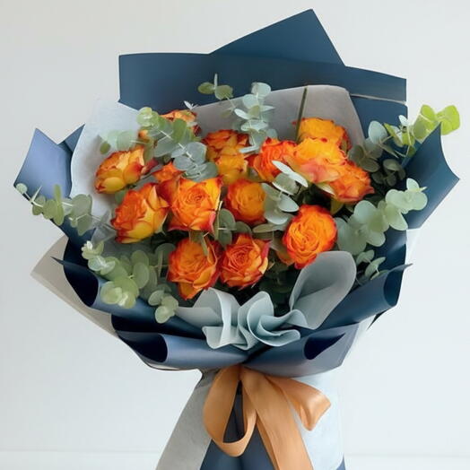 Bouquet joyeux de roses orange vif
