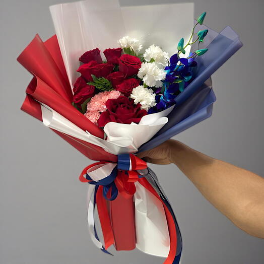 Bold Romance – Red Roses   Orchid Bouquet