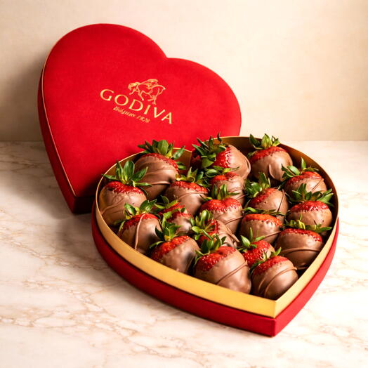 Godiva Heart Box and Chocolate Strawberries for the One You Love Most