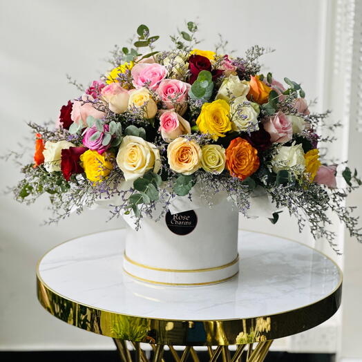 Vibrant Harmony | 41 Mixed Roses in Luxury Box  Same-Day Dubai