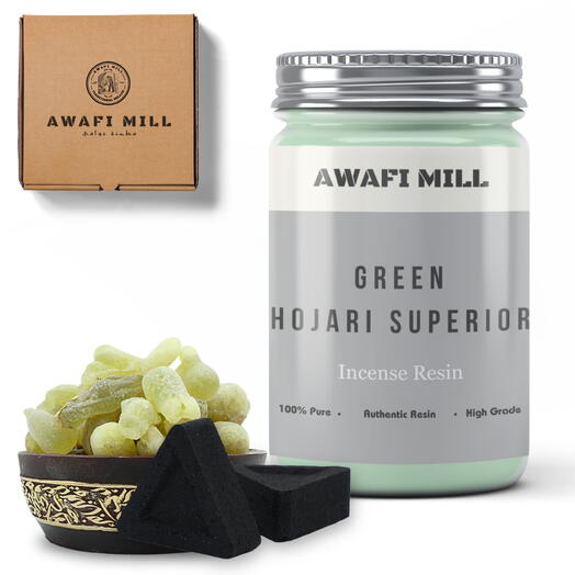 AWAFI MILL Frankincense Green Royal Hojari Superior | Треугольная таблетка древесного угля — флакон 100 грамм с 20 кусочками древесного угля