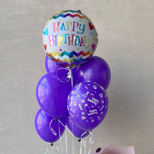 Set de globos morados Feliz cumpleaños