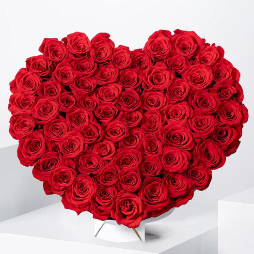 Anniversary 65 Red Roses In Heart Shaped Bouquet
