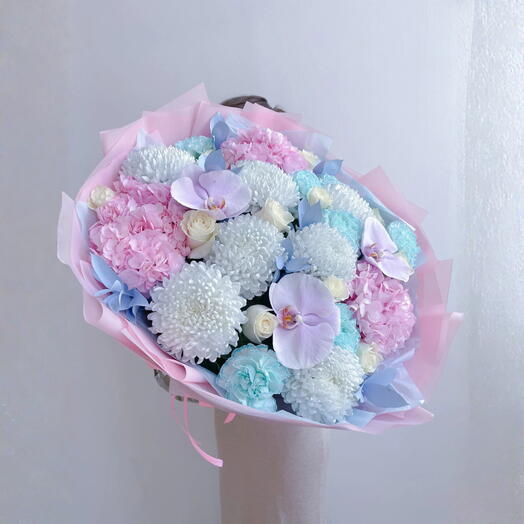 Winter Palace - hydrangea, carnation ,chrysanthemum, orchid and roses Luxury Bouquet