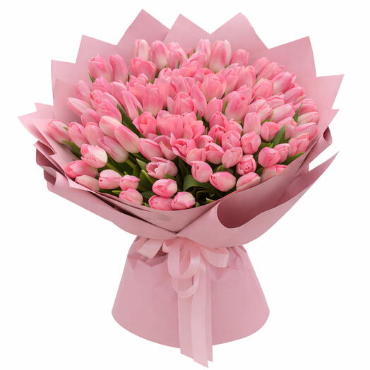 Румяная грация – 101 розовый тюльпан