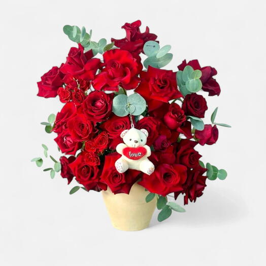Étreinte éternelle _ Saint-Valentin Premium Vase de roses rouges