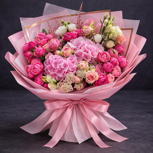 Букет гортензий «Розовая элегантность»