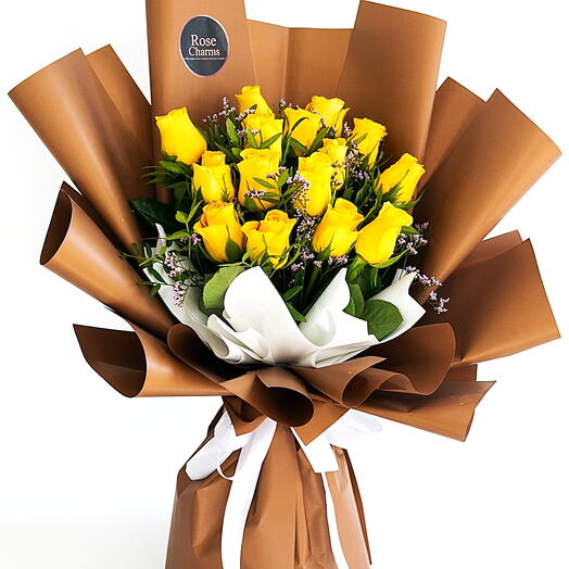 Ramo de 15 Rosas Amarillas con Velo de Novia  Cumpleaños   Aniversario Flores Dubái