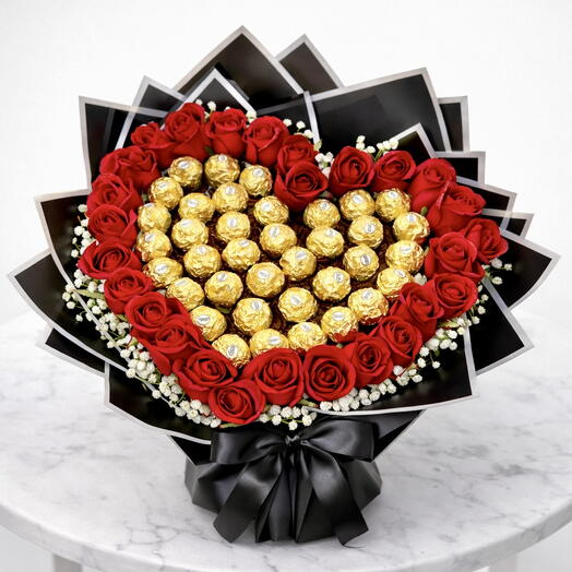 Gran ramo de lujo en forma de corazón 31 rosas rojas   31 chocolates Ferrero Rocher Regalo romántico