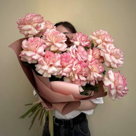 Розовый французский монобукет из роз - 2001