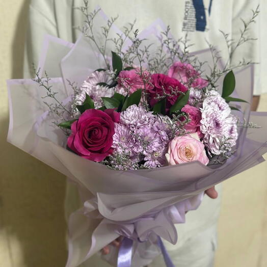 Розы   хризантемы букет